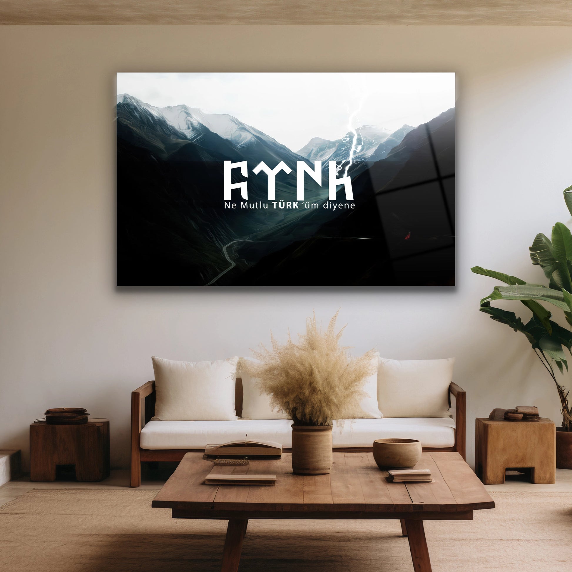 ne mutlu türküm diyene yazılı cam tablo