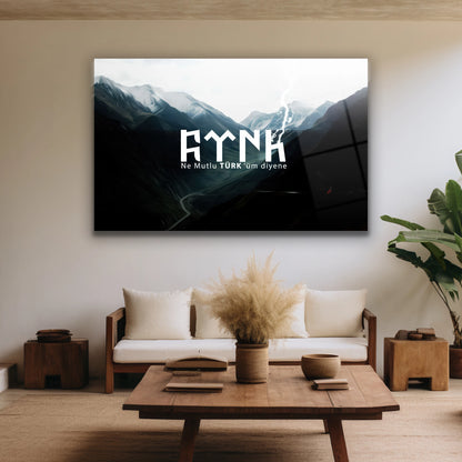 ne mutlu türküm diyene yazılı cam tablo