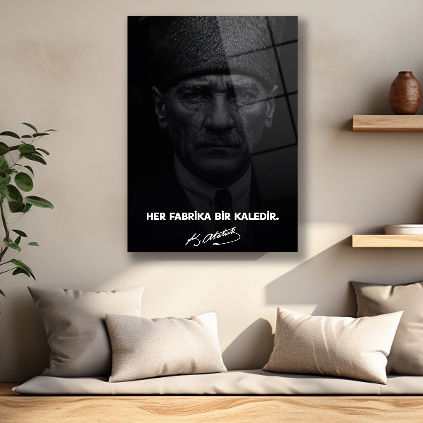 her fabrika bir kaledir atatürk imzalı cam tablo