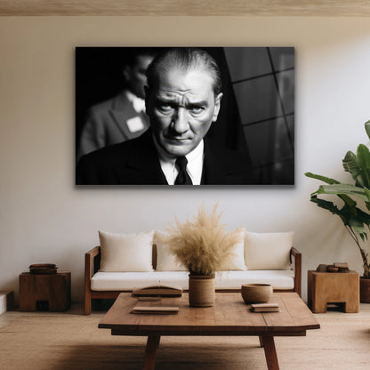 siyah beyaz atatürk cam tablo