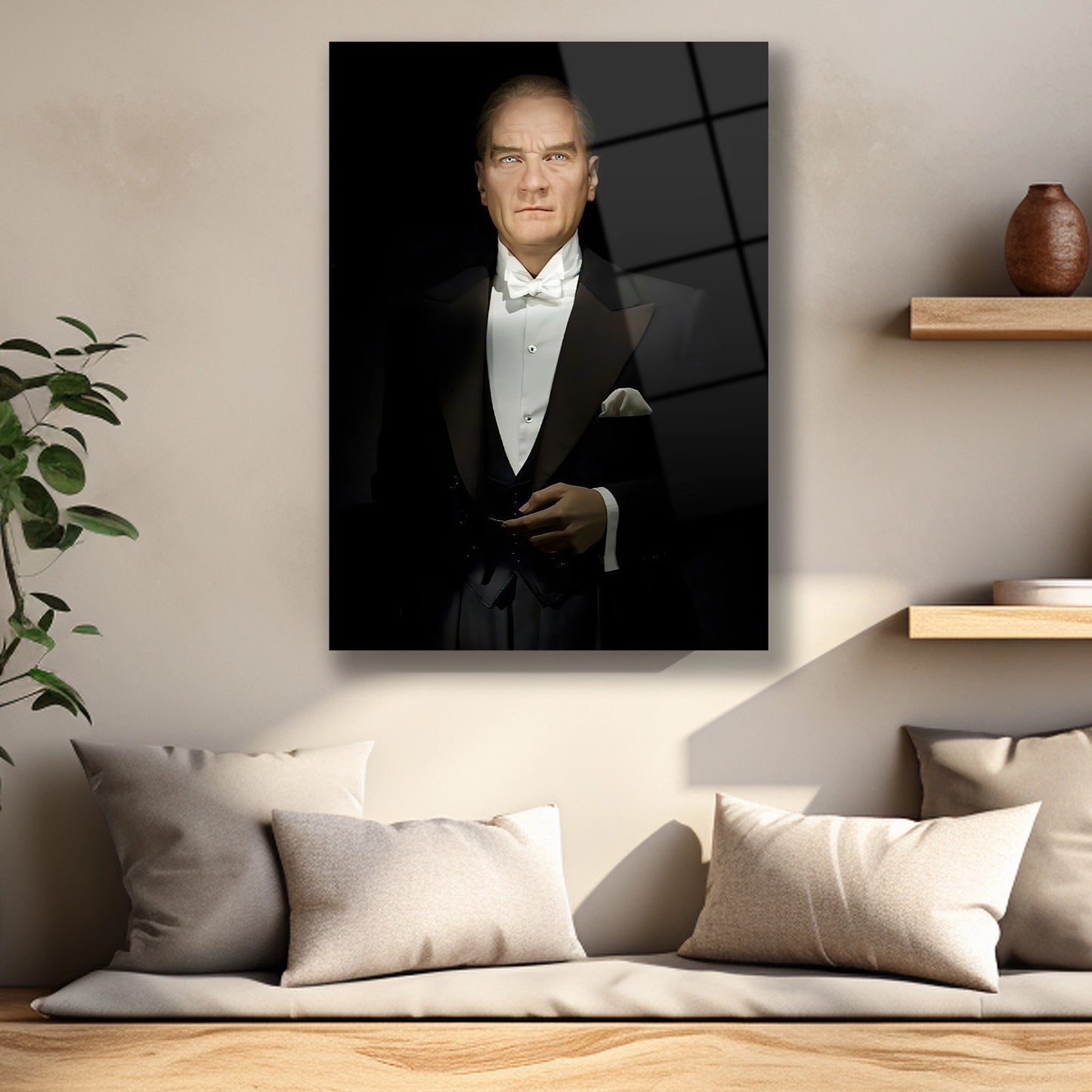 Kararlı bakışlı Mustafa Kemal cam tablo