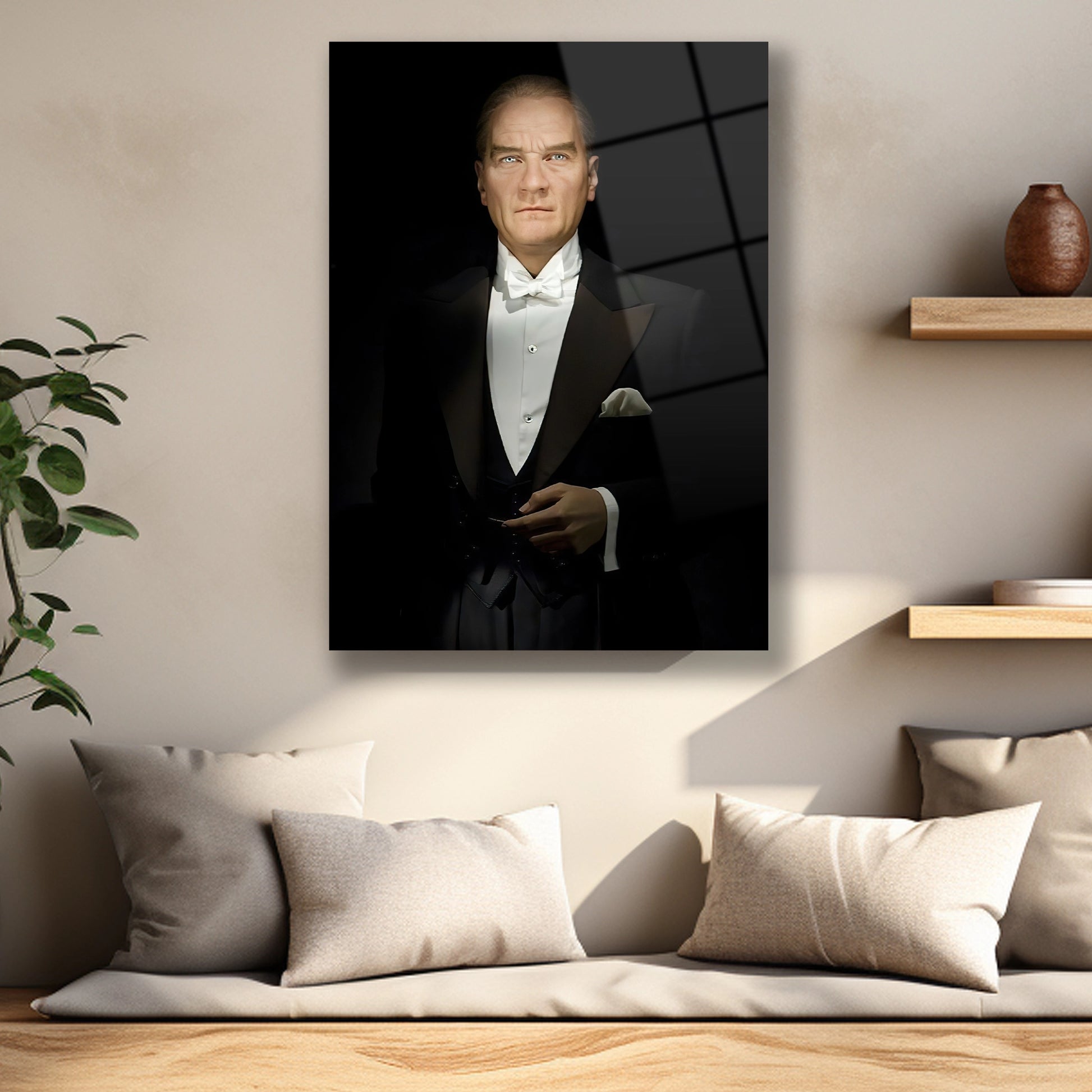 Kararlı bakışlı Mustafa Kemal cam tablo