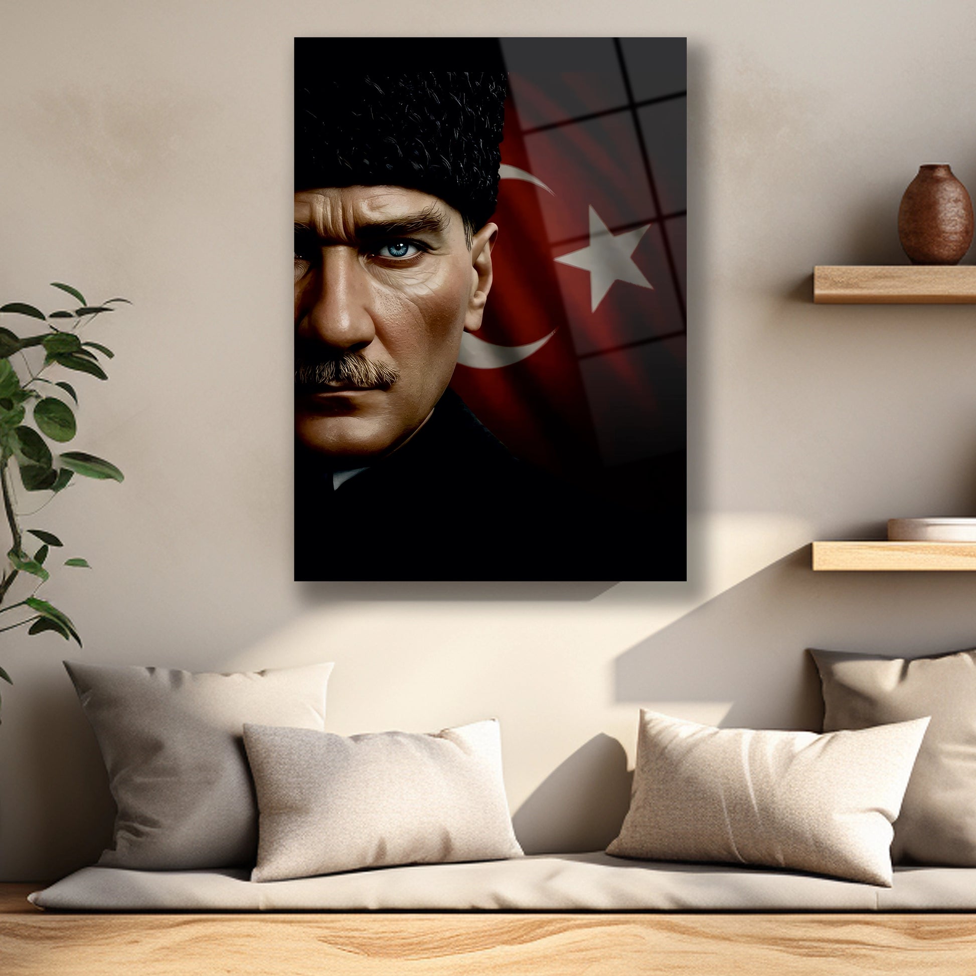 atatürk ve bayrak cam tablo