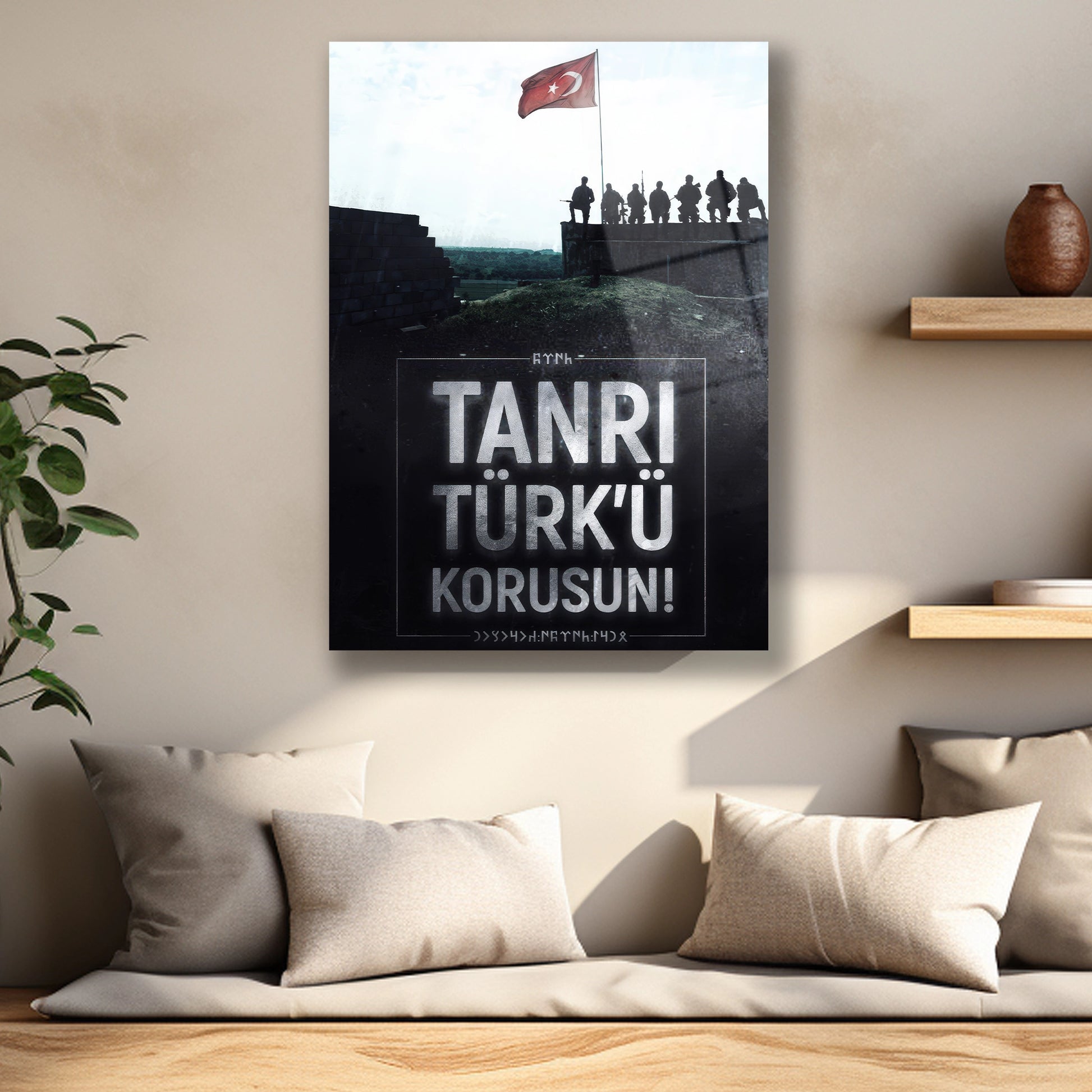 tanrı türkü korusun yazılı türkçü cam tablo