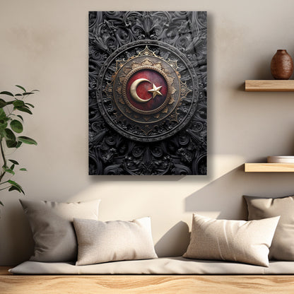 desenli türk bayrak arma cam tablo