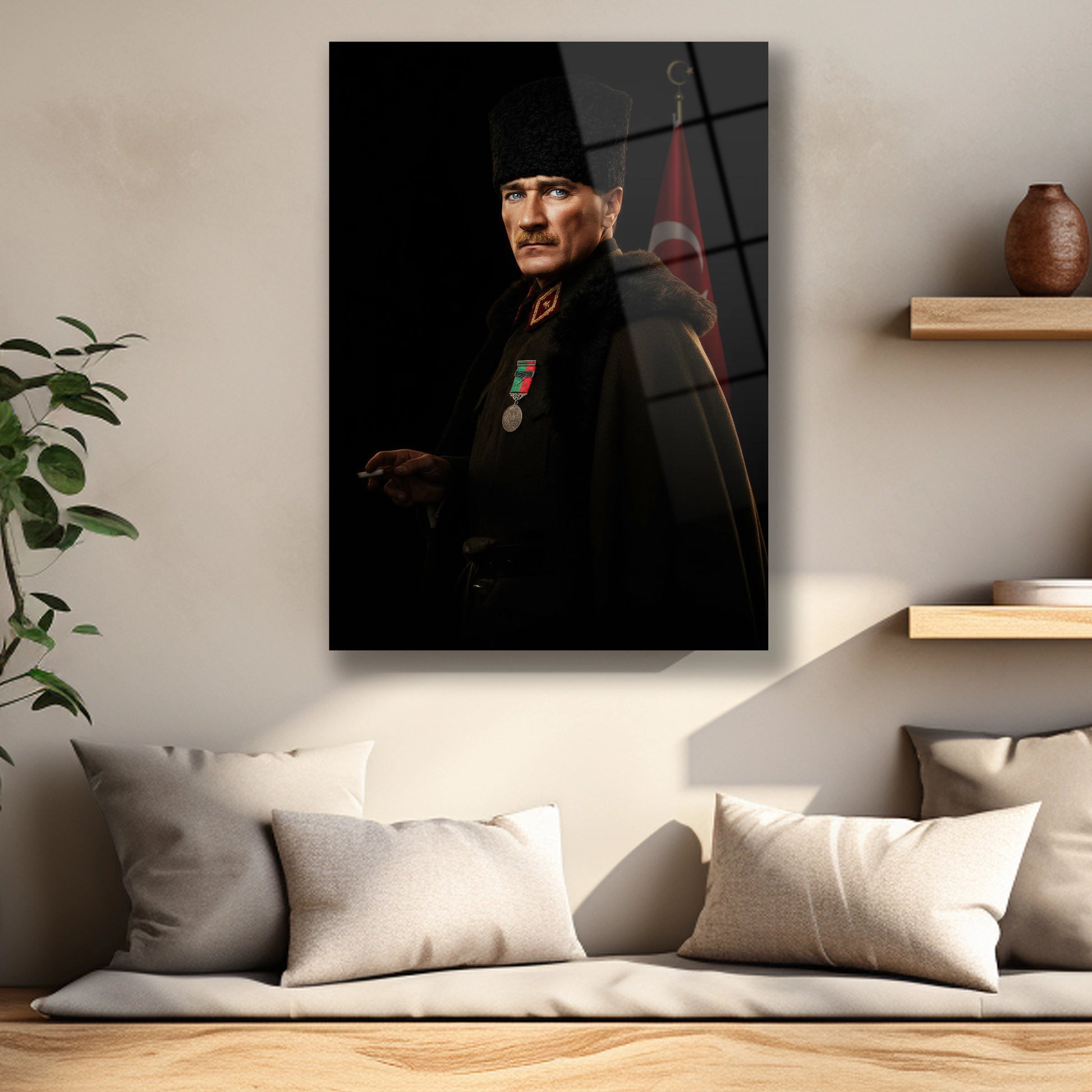 askeri üniformada Atatürk  cam tablo