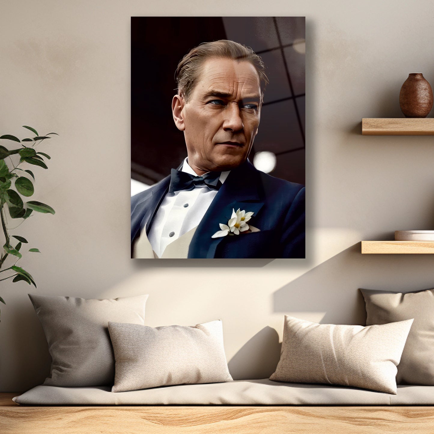 Mavi gözlü lider Mustafa Kemal Atatürk'ün kararlı bakışı isimli cam tablo