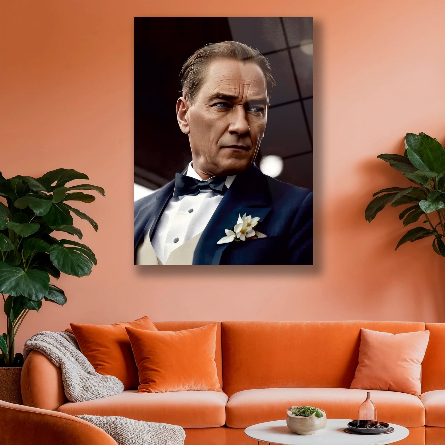 mavi takım elbiseli atatürk cam tablo