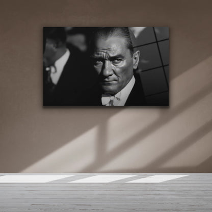 Liderlik  dolu bakışıyla Atatürk cam tablo