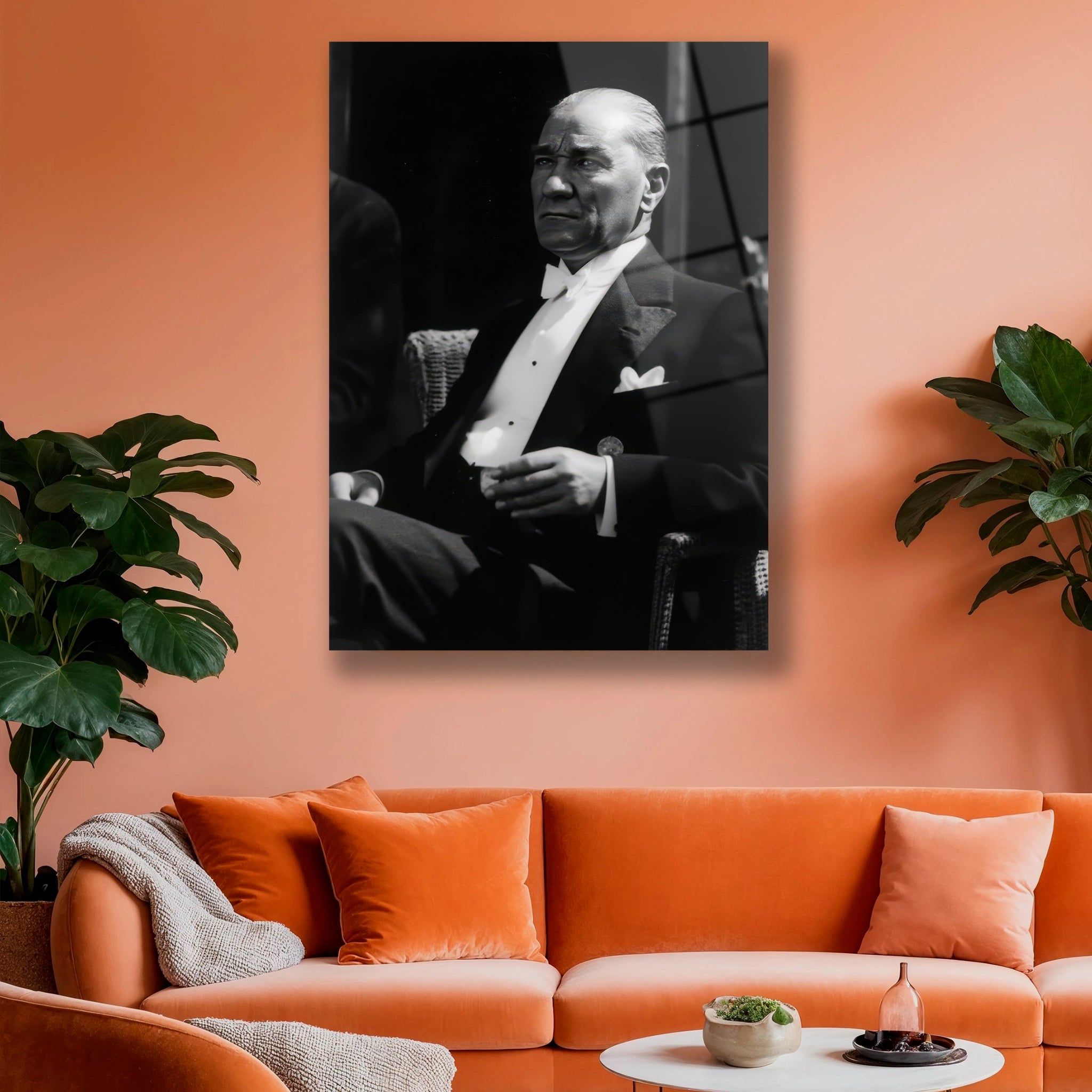 devrim açıklanırken atatürk porteresi cam tablo 