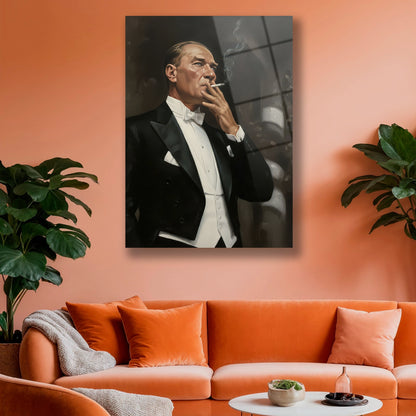 atatürk mecliste karşıya bakarken cam tablo