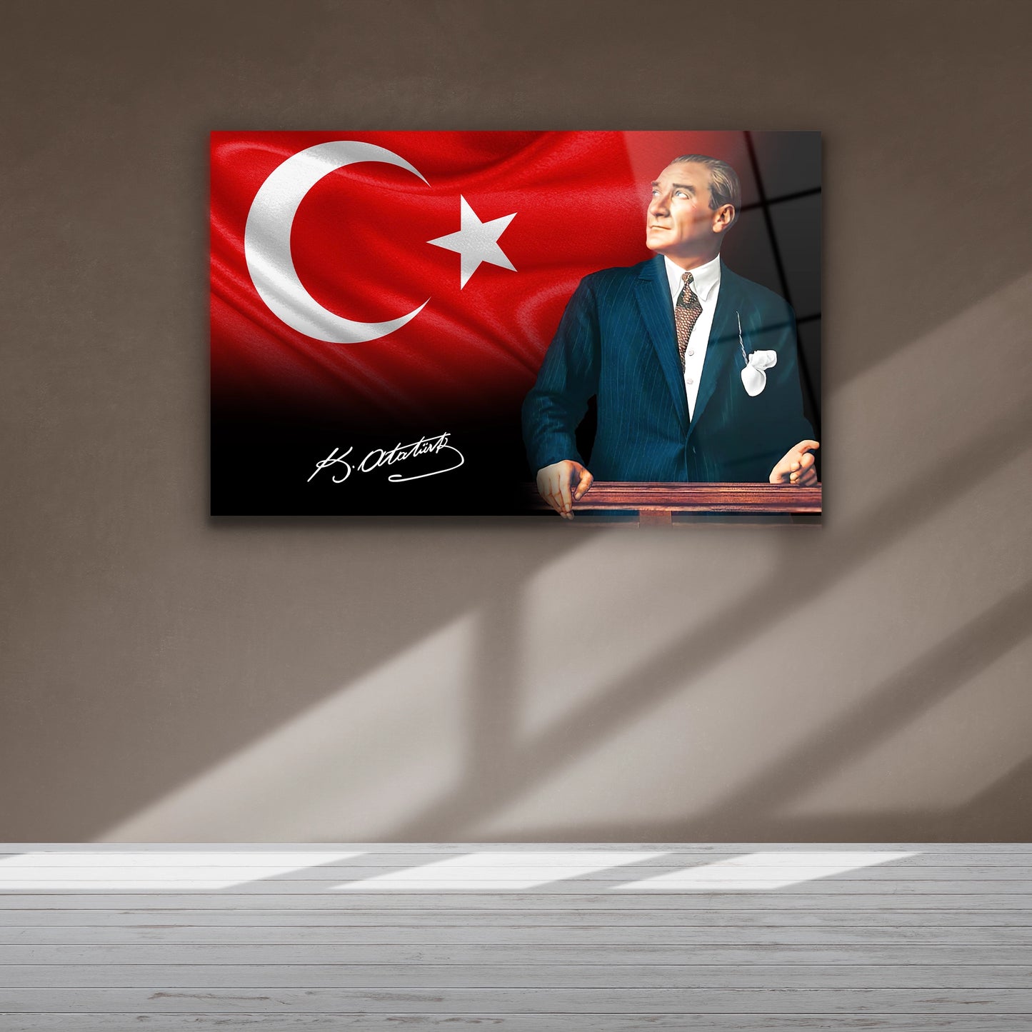 atatürk ve imzalı cam tablo