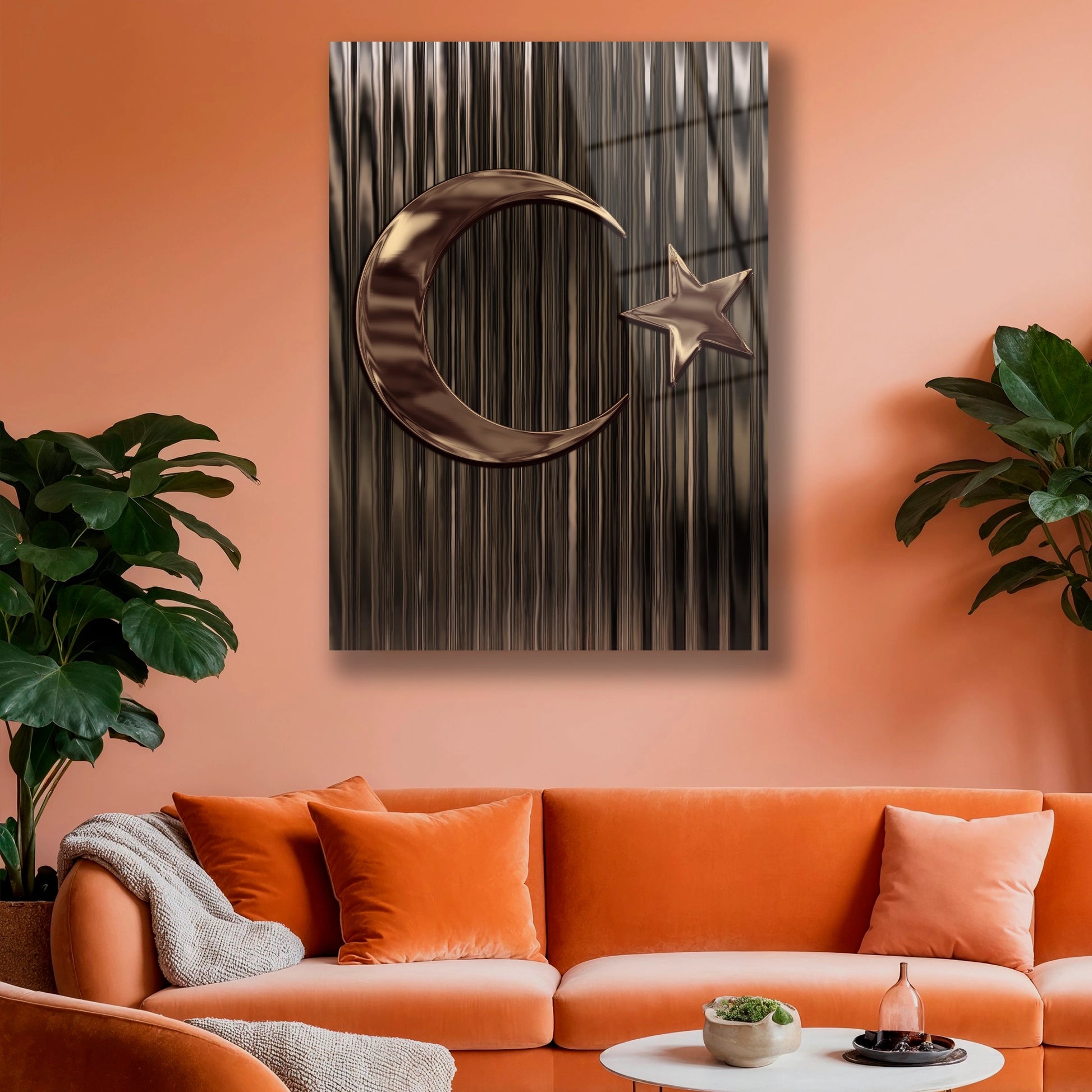 modern türk bayrağı cam tablo