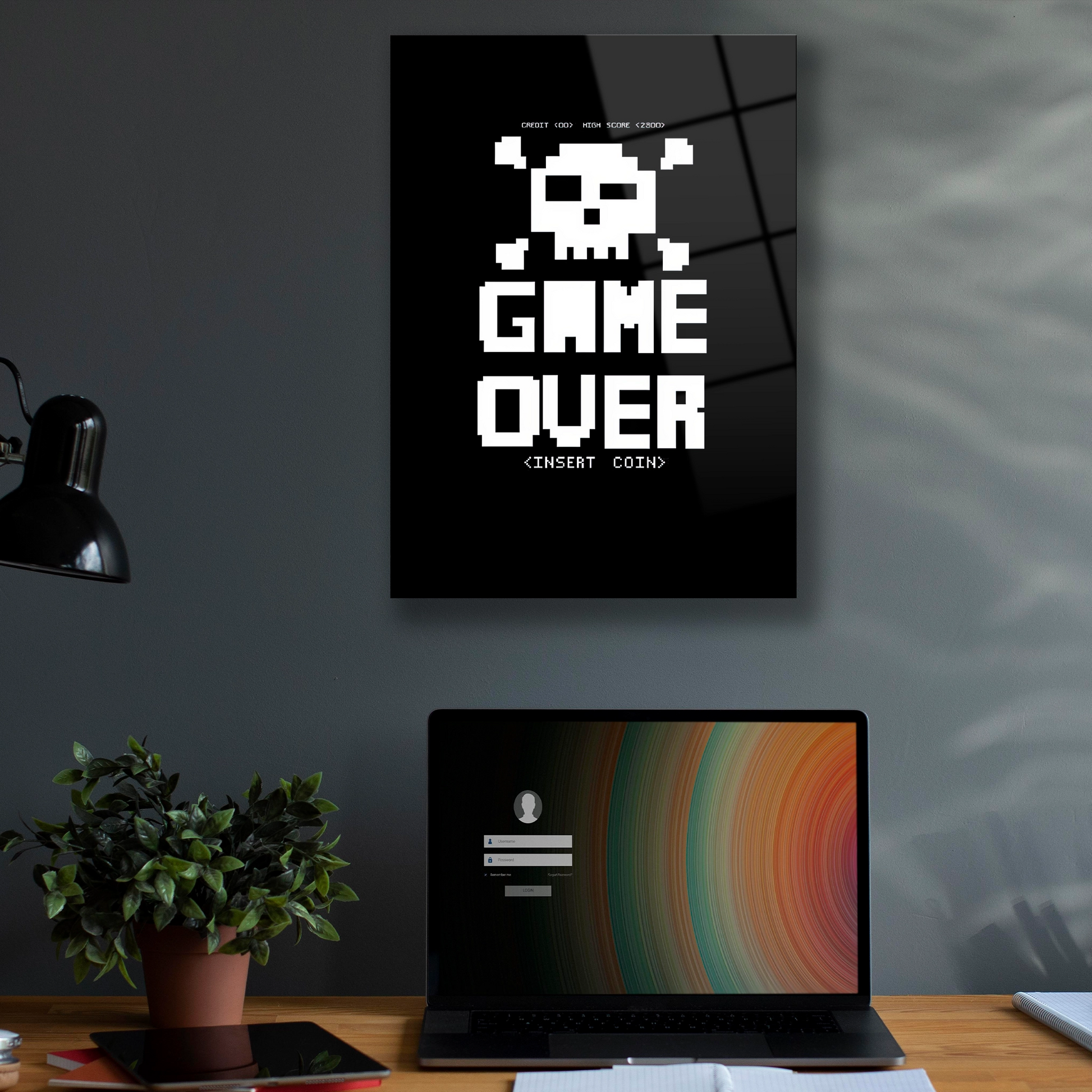 game over yazılı cam tablo