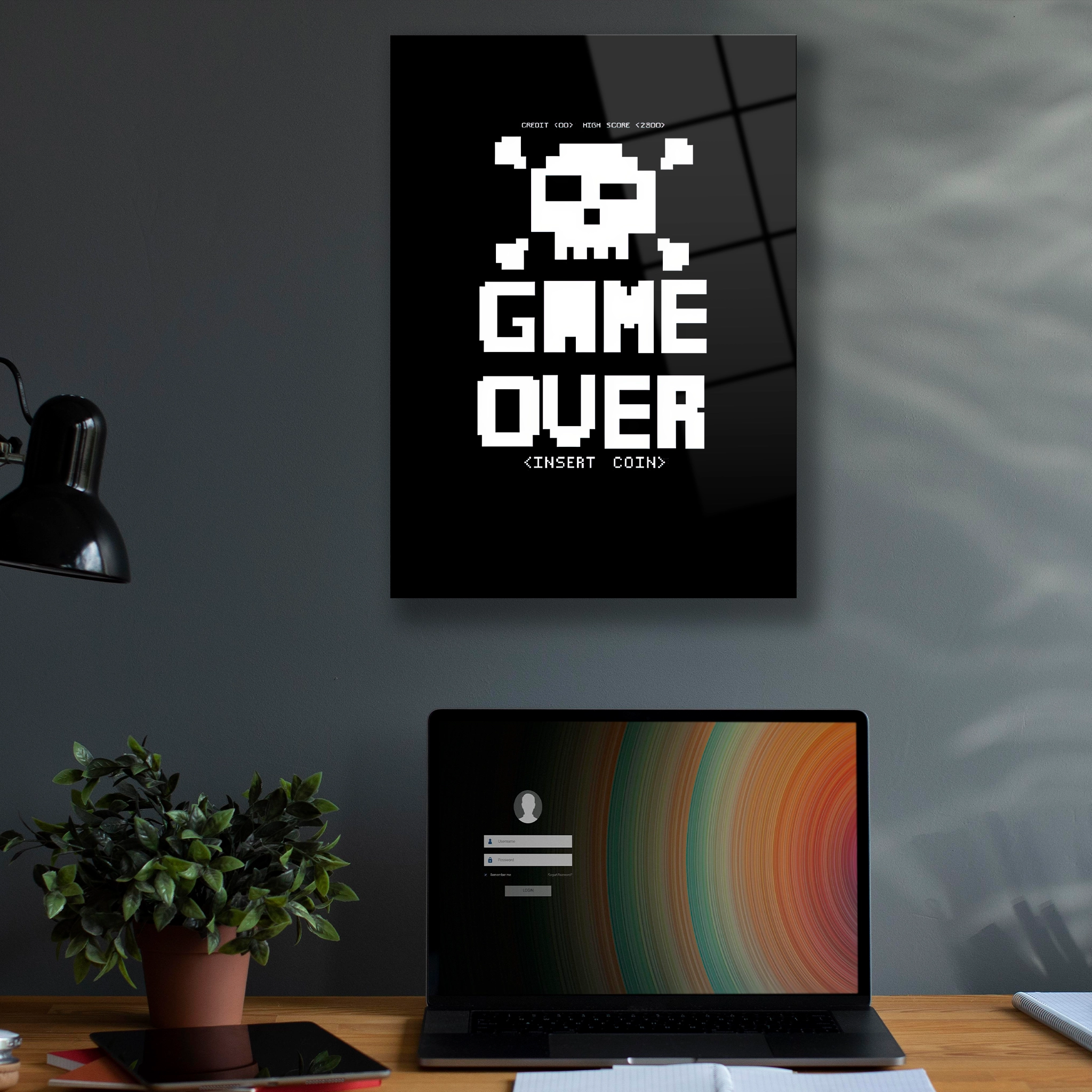 game over yazılı cam tablo