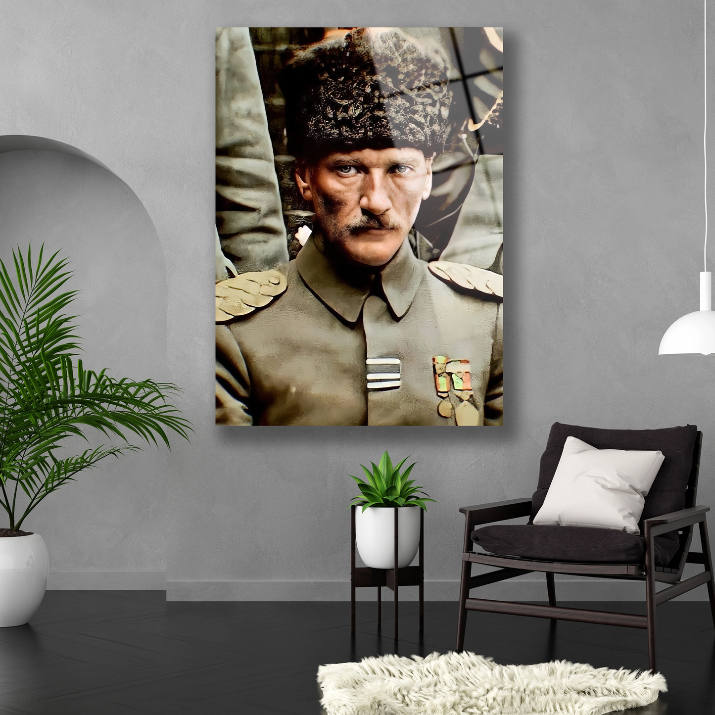 paşa üniformasıyla atatürk cam tablo