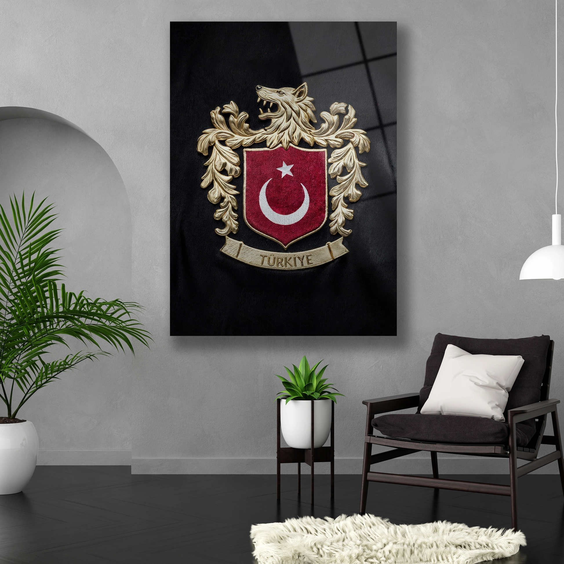 kurt ve türkiye armalı cam tablo