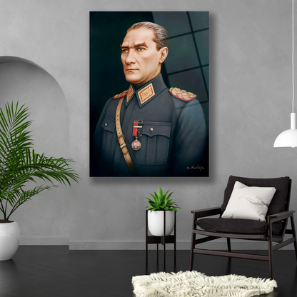 askeri alanda atatük portre cam tablo