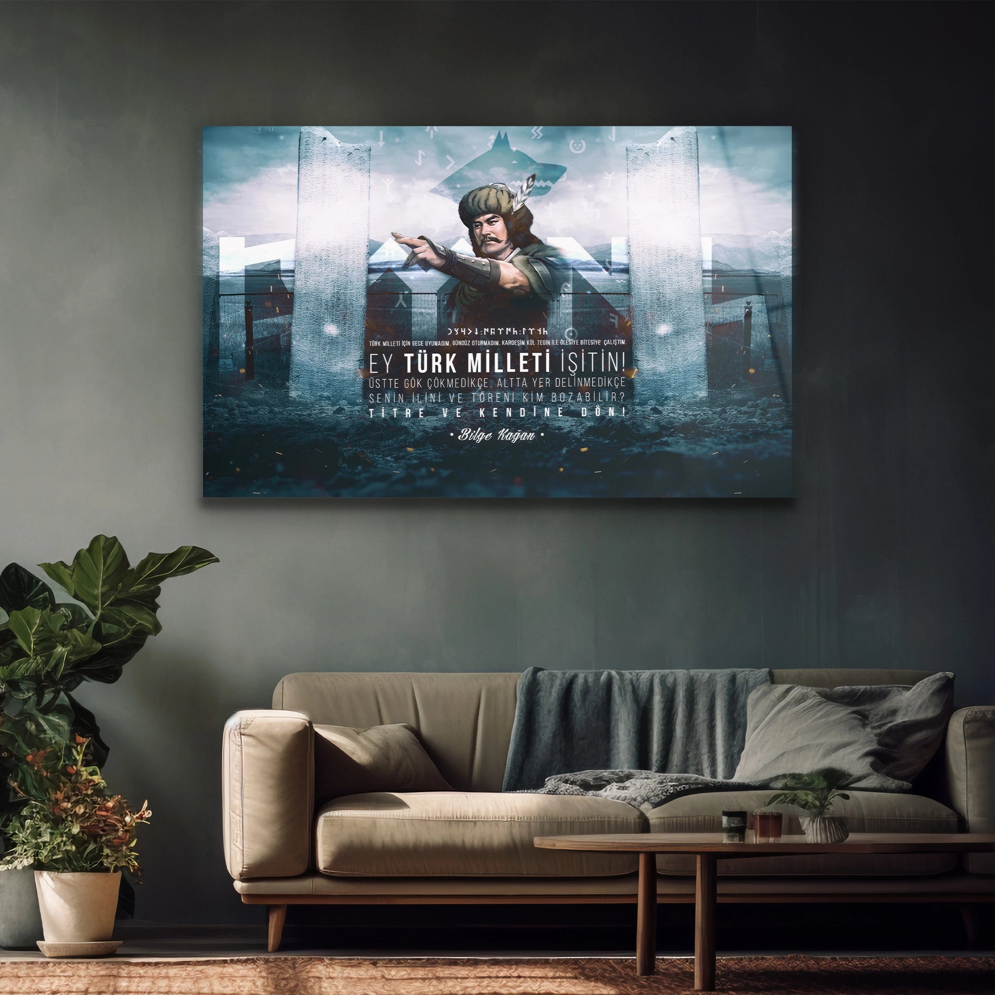 gök türkçe bilge kağan cam tablo