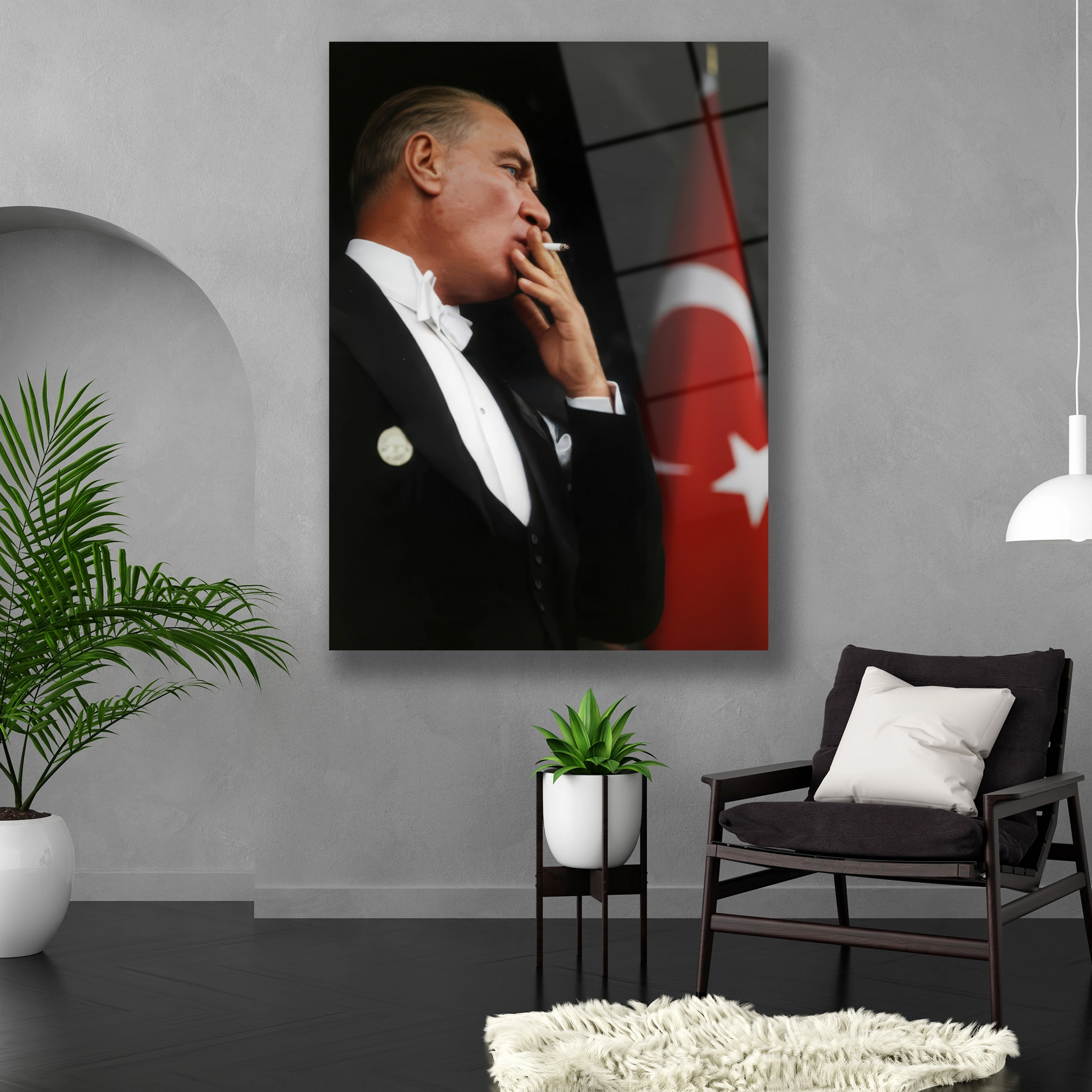 bayraklı yapay zeka atatürk cam tablo