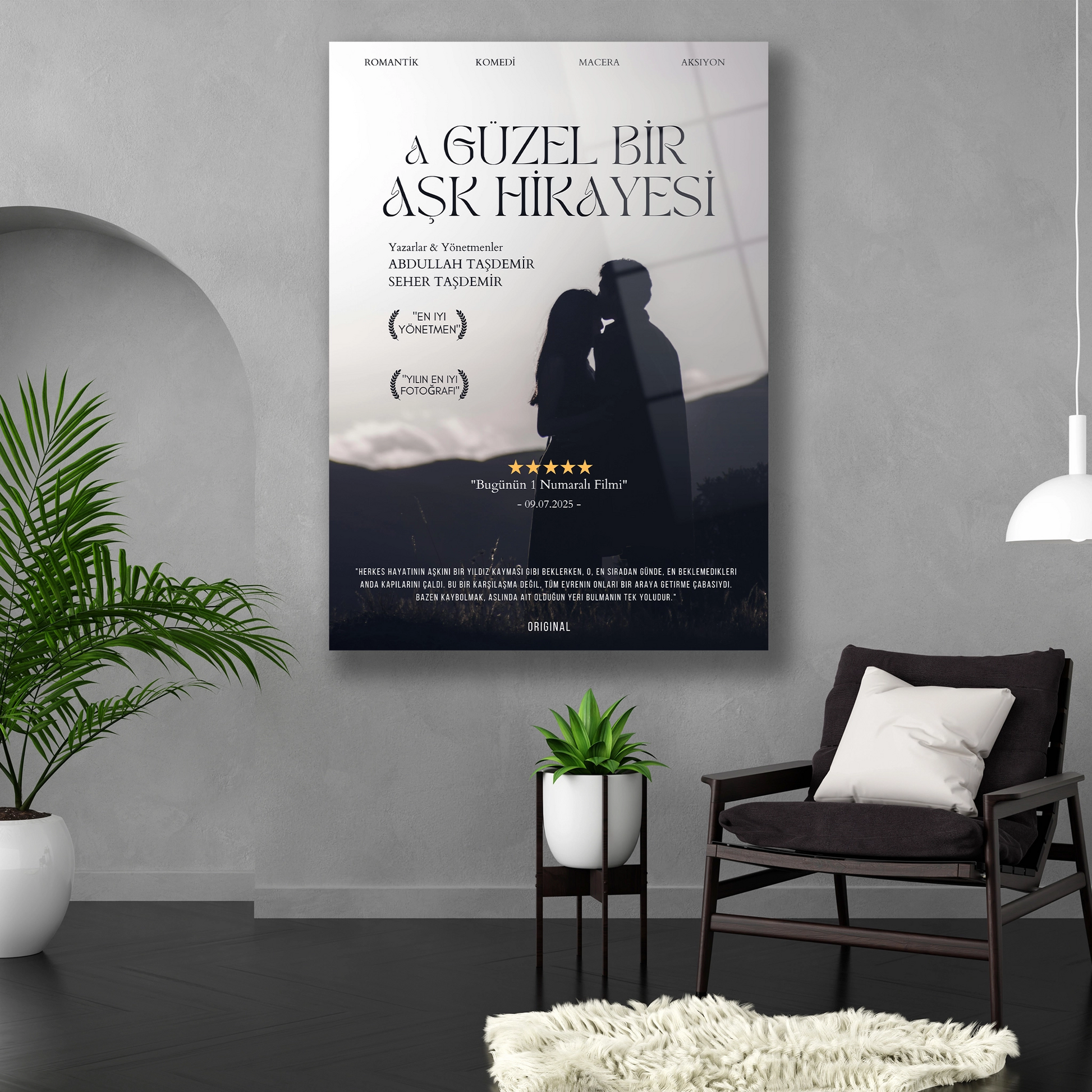 aşk temalı film kapak cam tablo