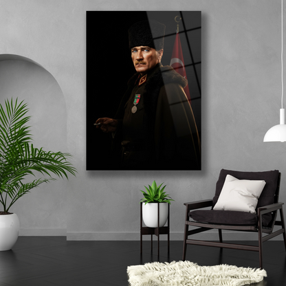 üniformalı atatürk portresi cam tablo 
