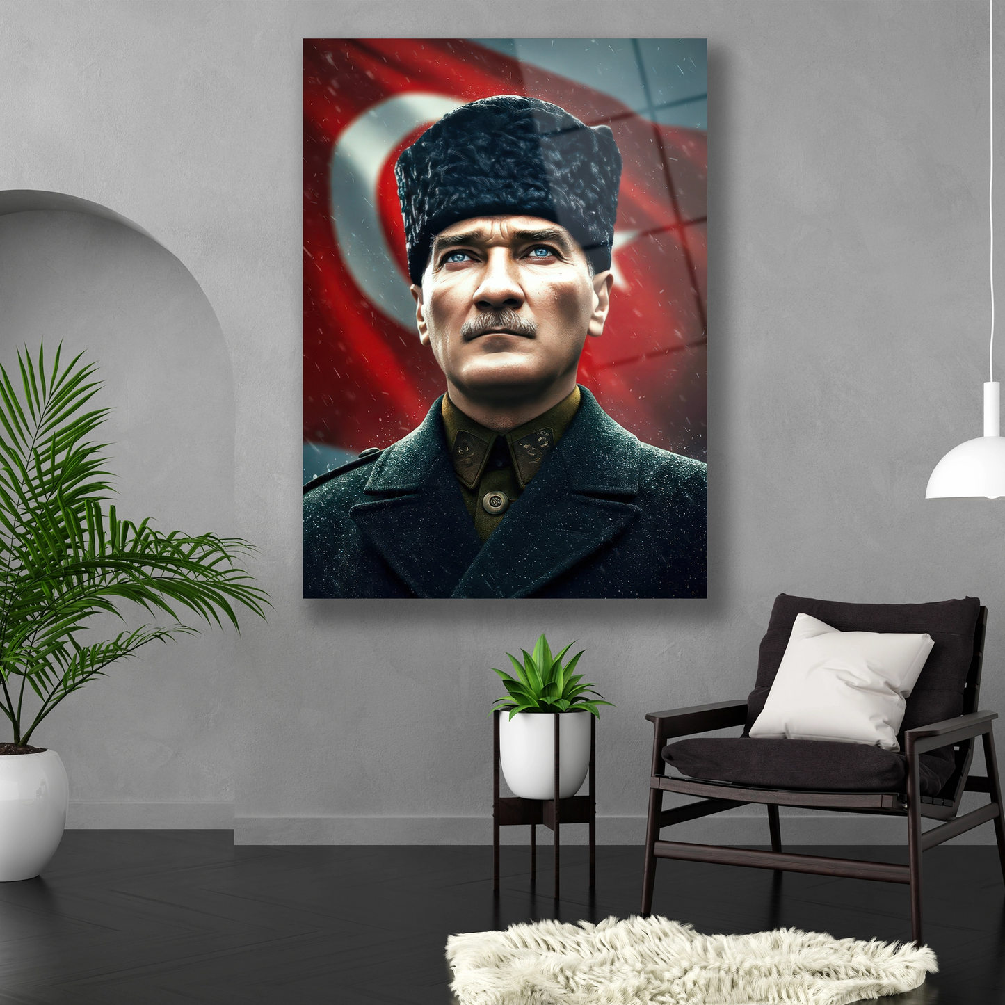 kararlı bakışıyla atatürk presi cam tablo