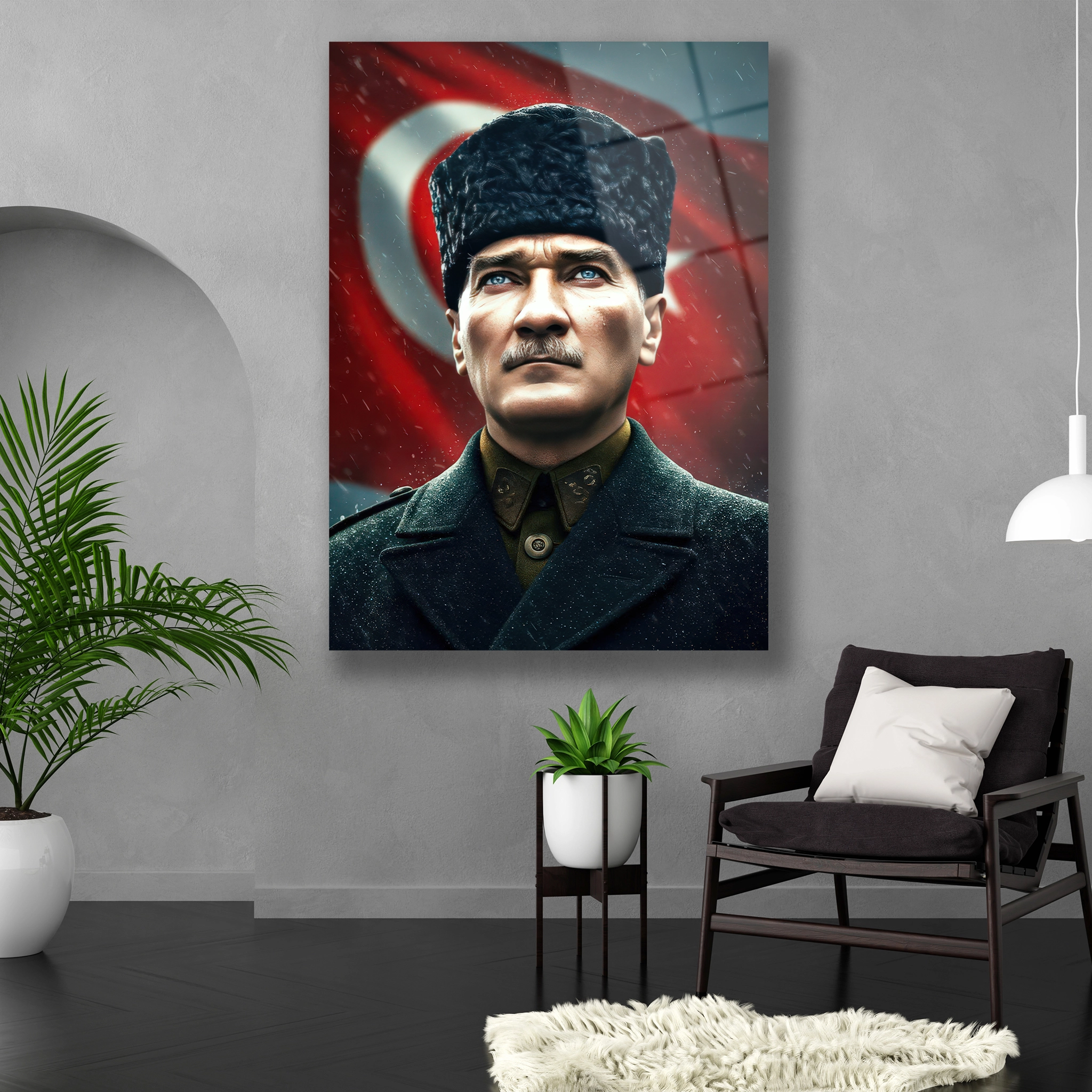 kararlı bakışıyla atatürk presi cam tablo
