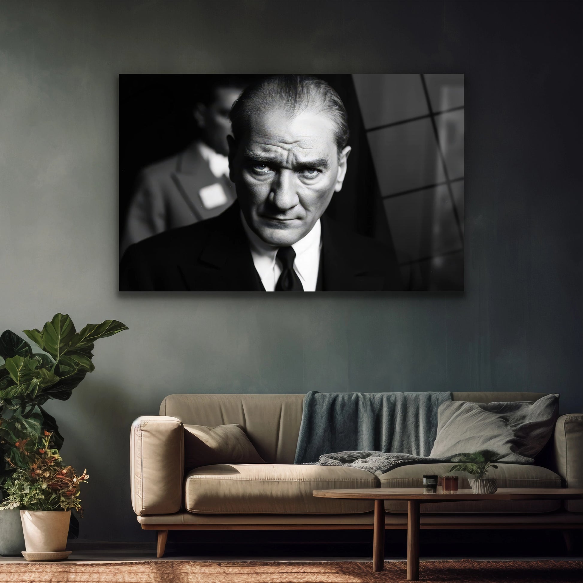 takım elbiseli atatürk cam tablo