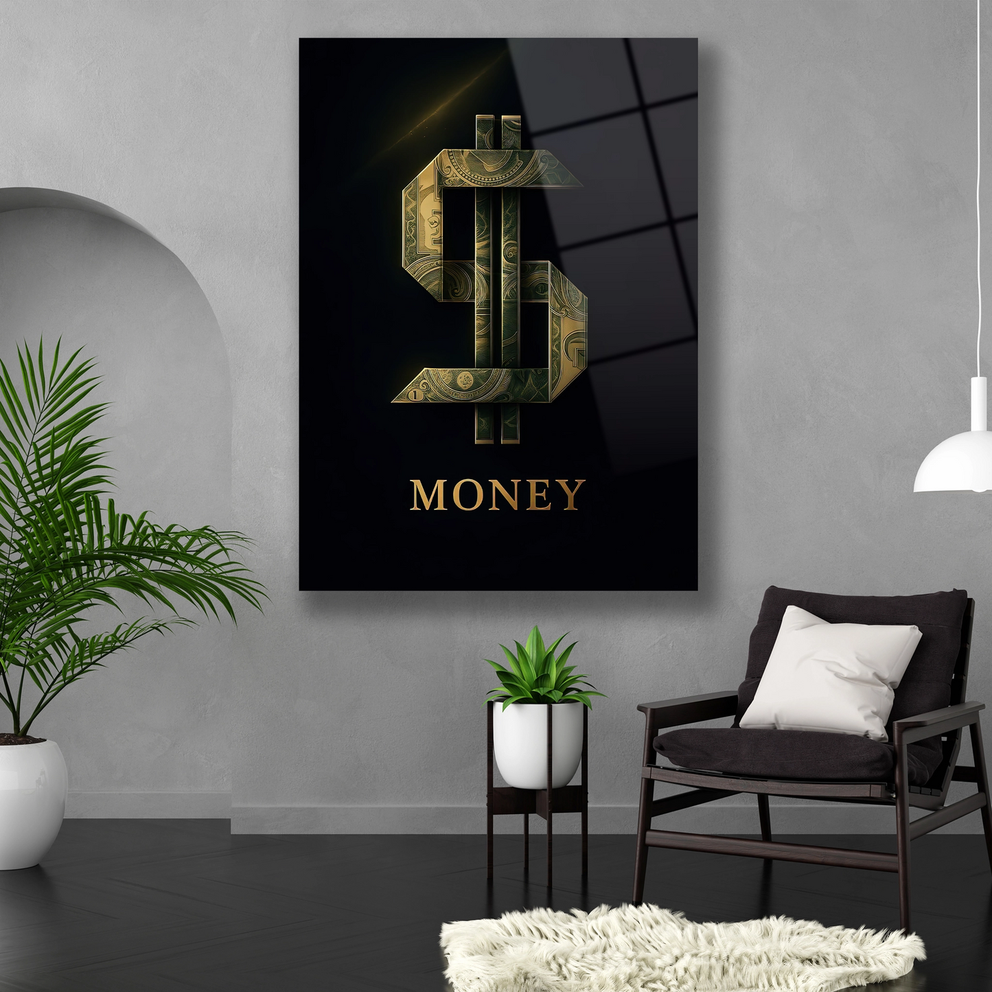 dolar isareti ve money yazisi