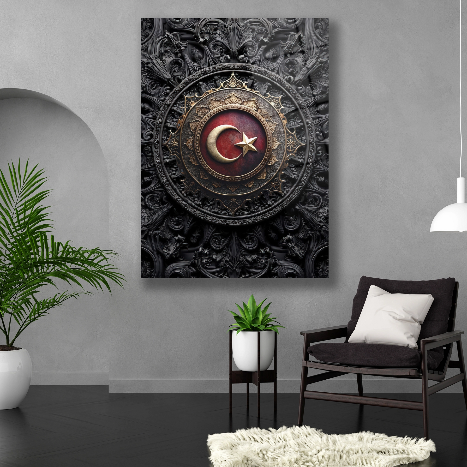 modern türk bayrak arma cam tablo