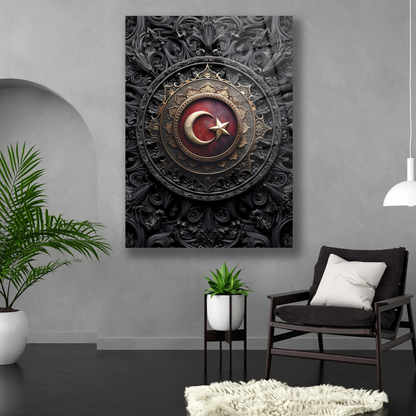 modern türk bayrak arma cam tablo