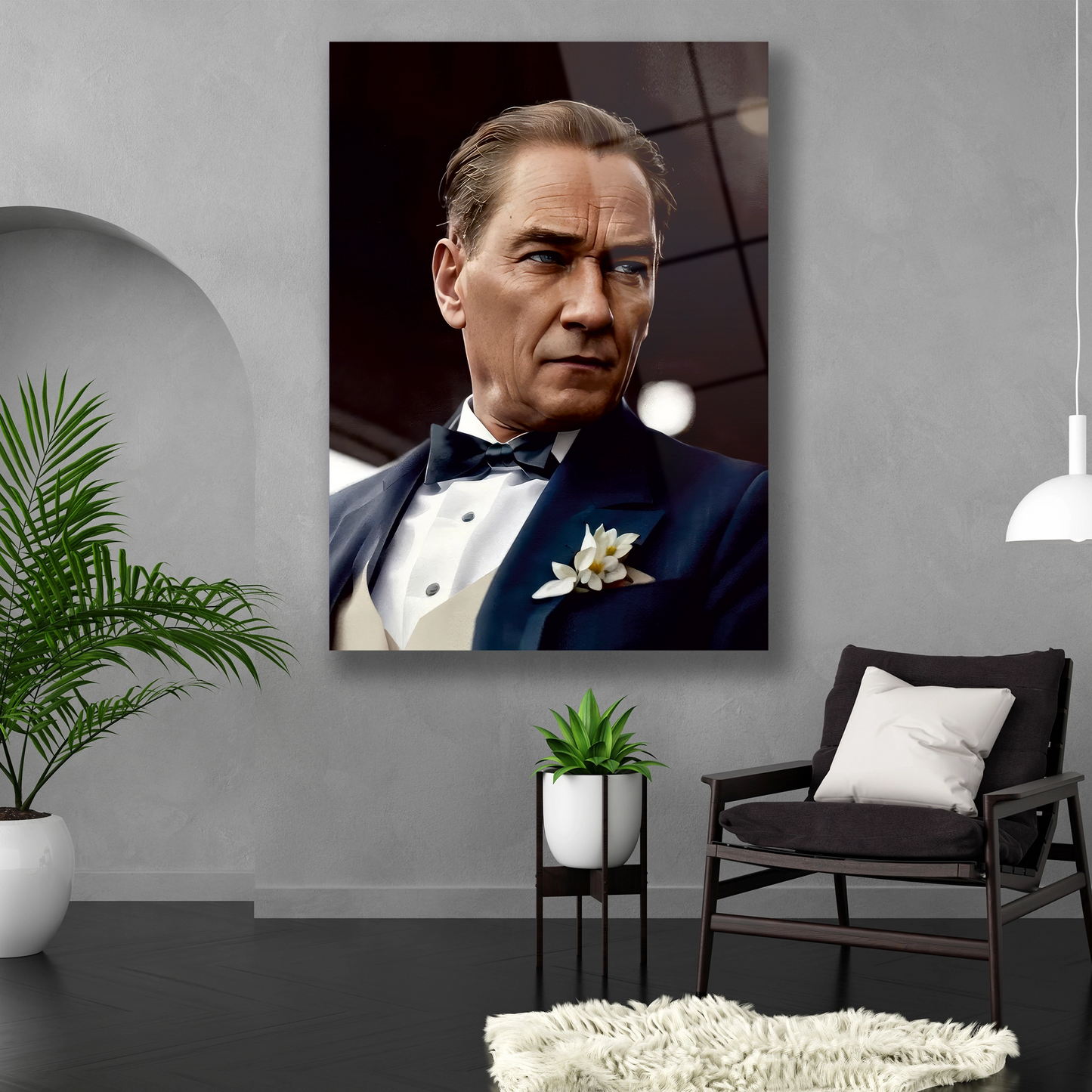 Gençgöründüğü dönemlerden bir Atatürk portresi cam tablo