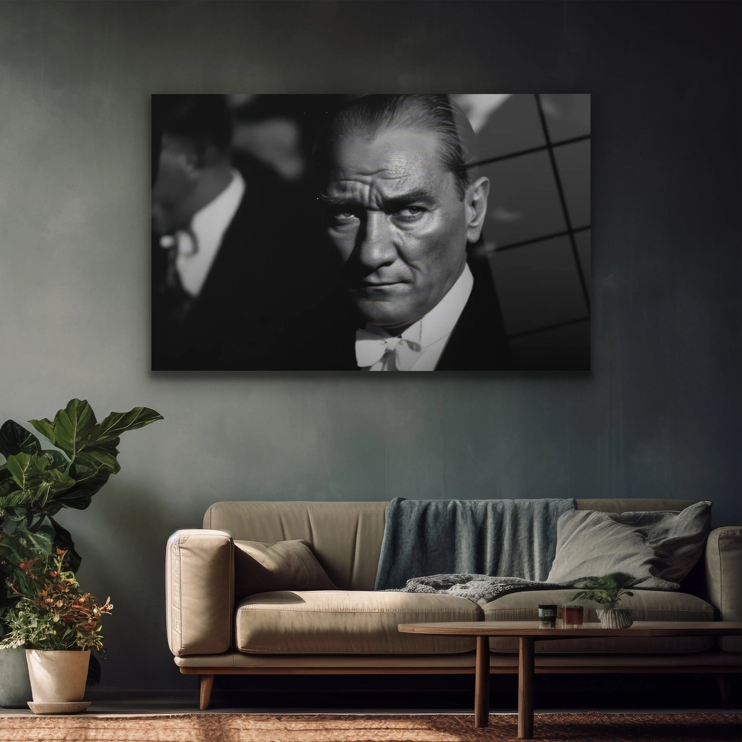 kararlılık dolu bakışıyla Atatürk cam tablo