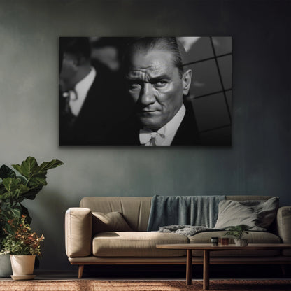 kararlılık dolu bakışıyla Atatürk cam tablo