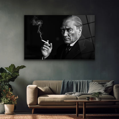 siyah beyaz yatay atatürk cam tablo