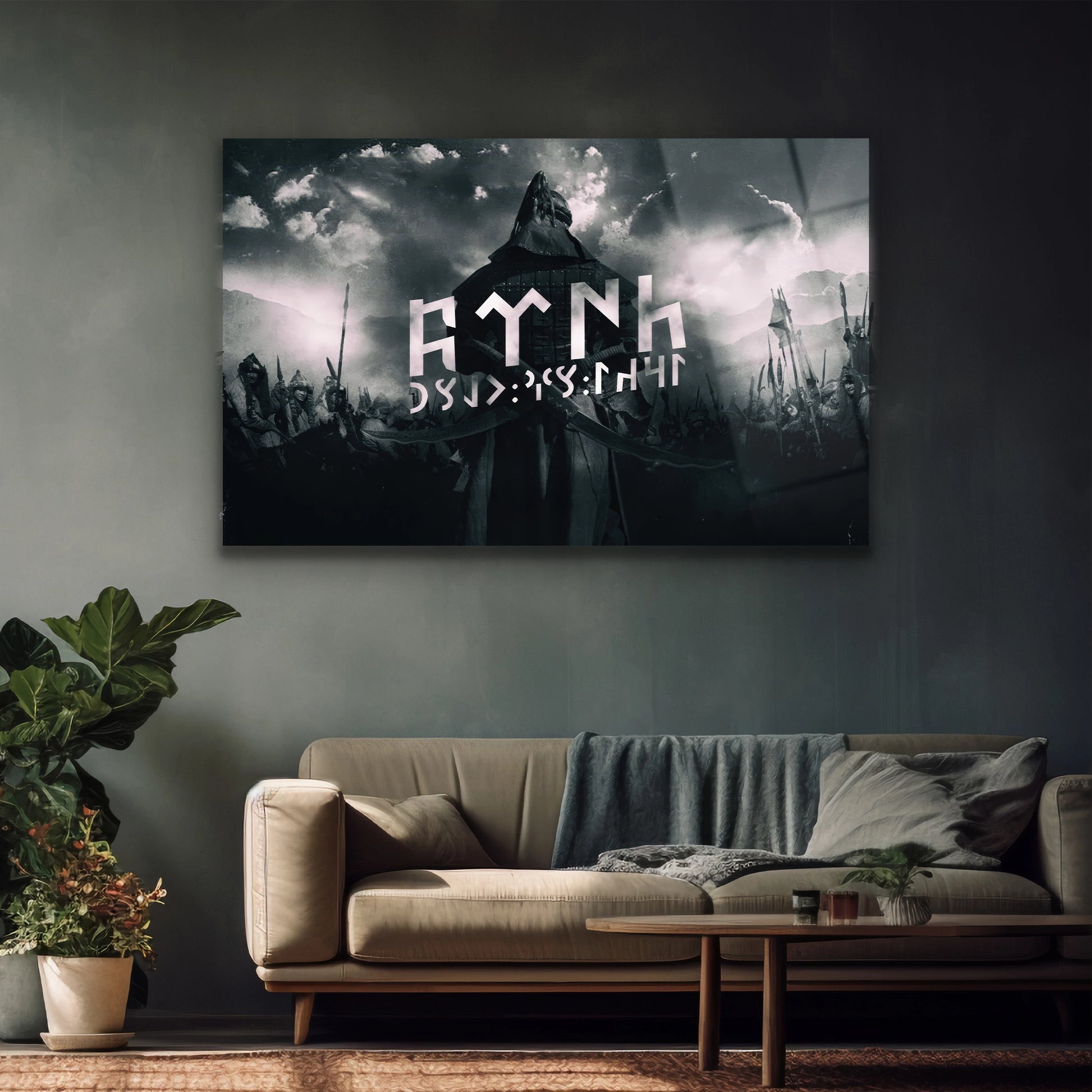 asker ve gök türkçe yazılı cam tablo