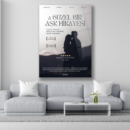 güzel bir aşk hikayesi yazılı cam tablo