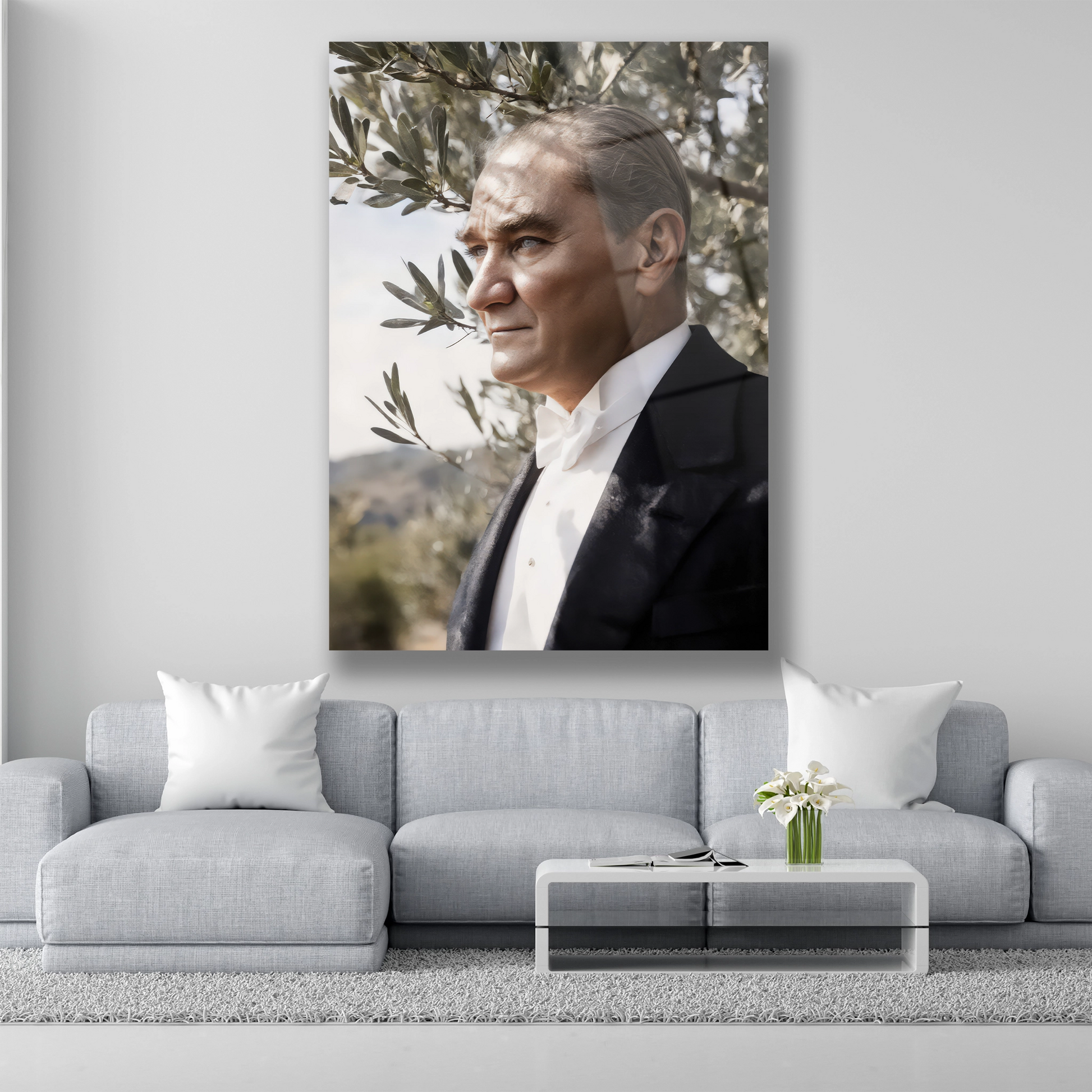 zeytin bahçesinde atatürk portresi cam tablo