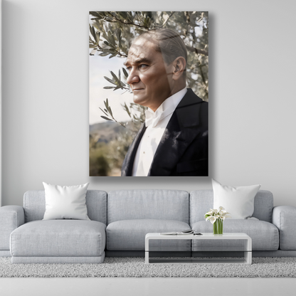 zeytin bahçesinde atatürk portresi cam tablo