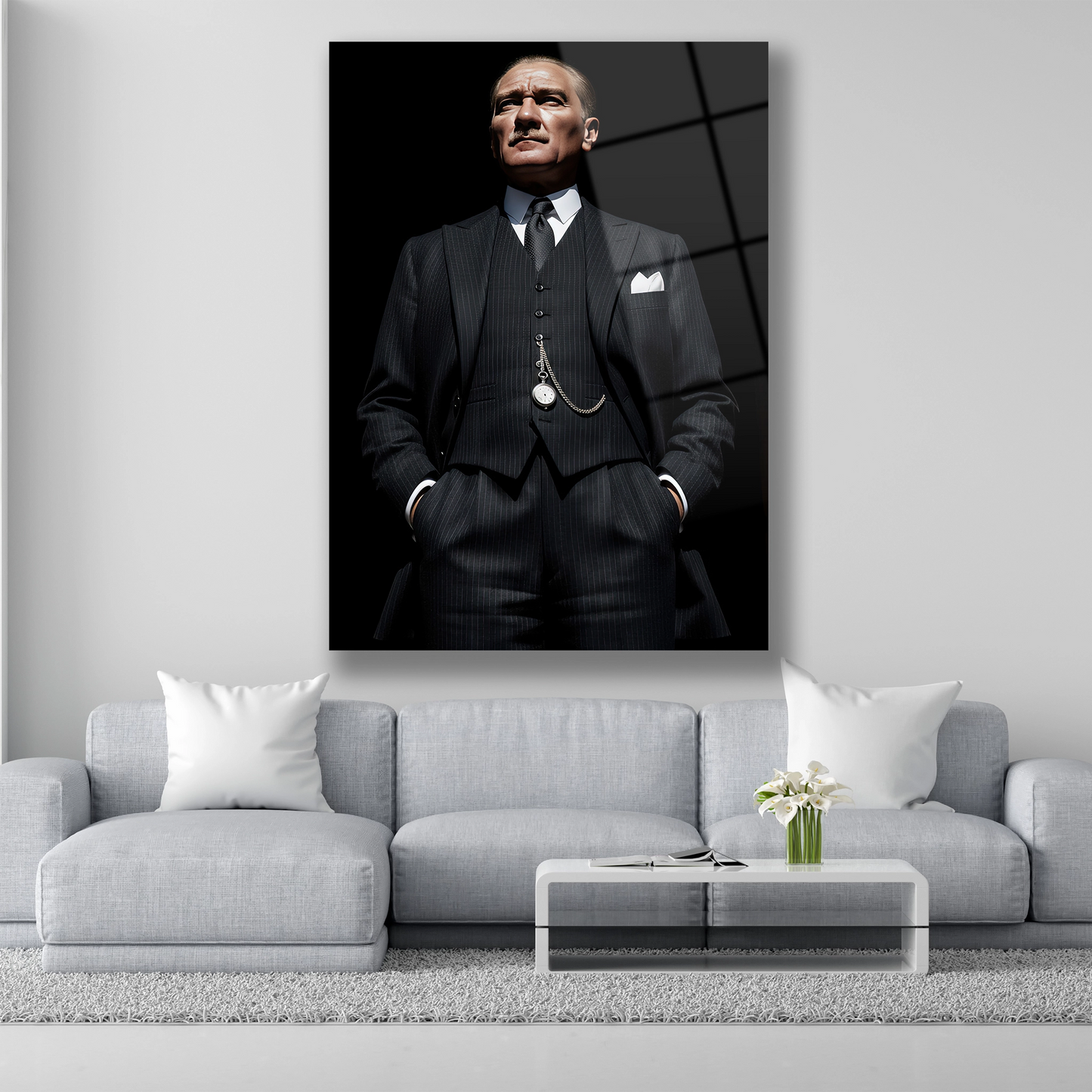 özgüvenli duruşuyla atatürk cam tablo