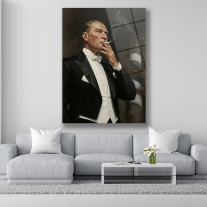 atatürk sigara içerken cam tablo
