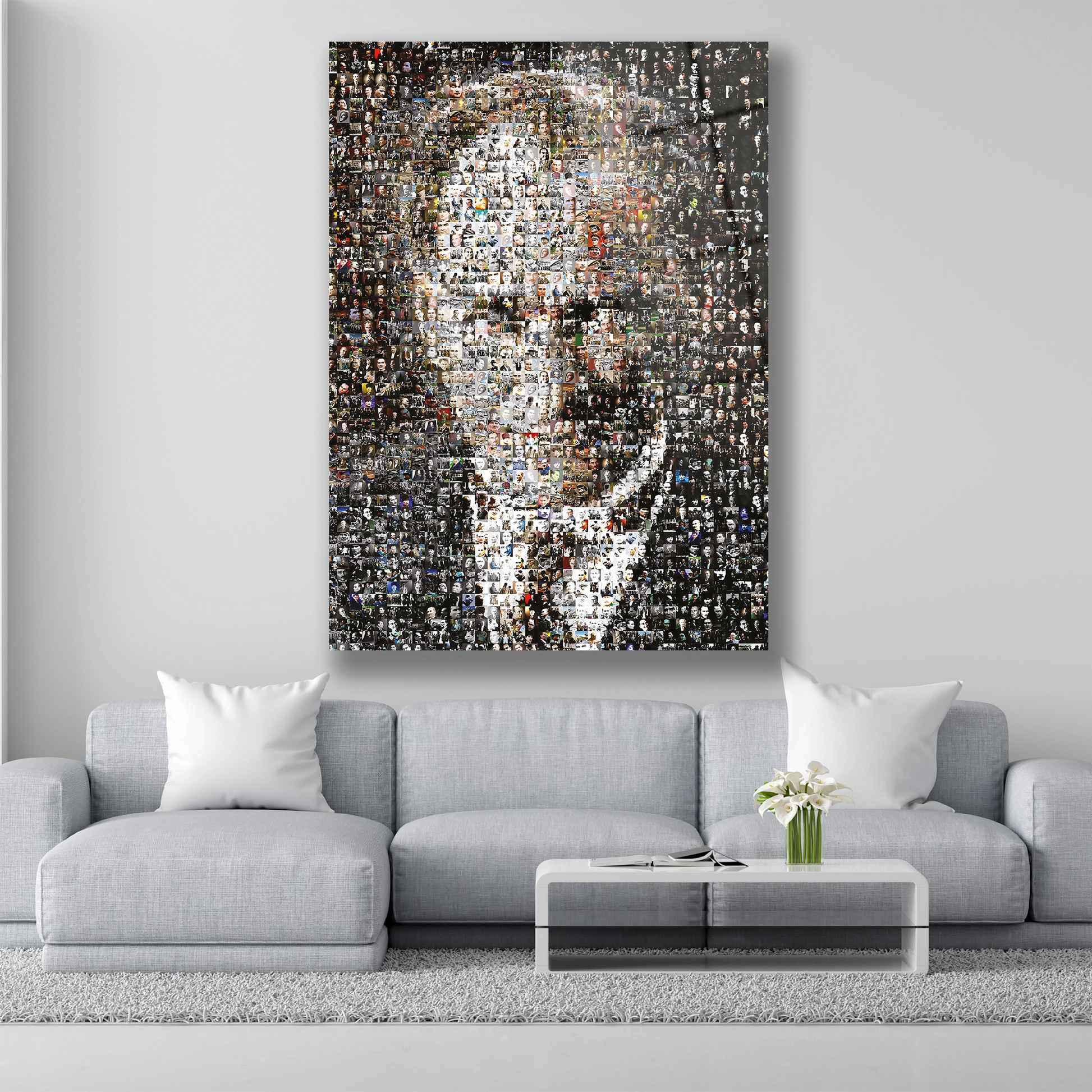 çok resim kolajlı atatürk cam tablo