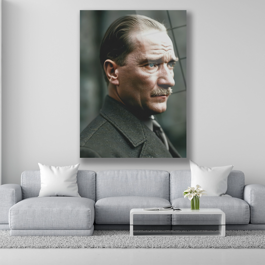 Derin düşüncelerde Atatürk cam tablo