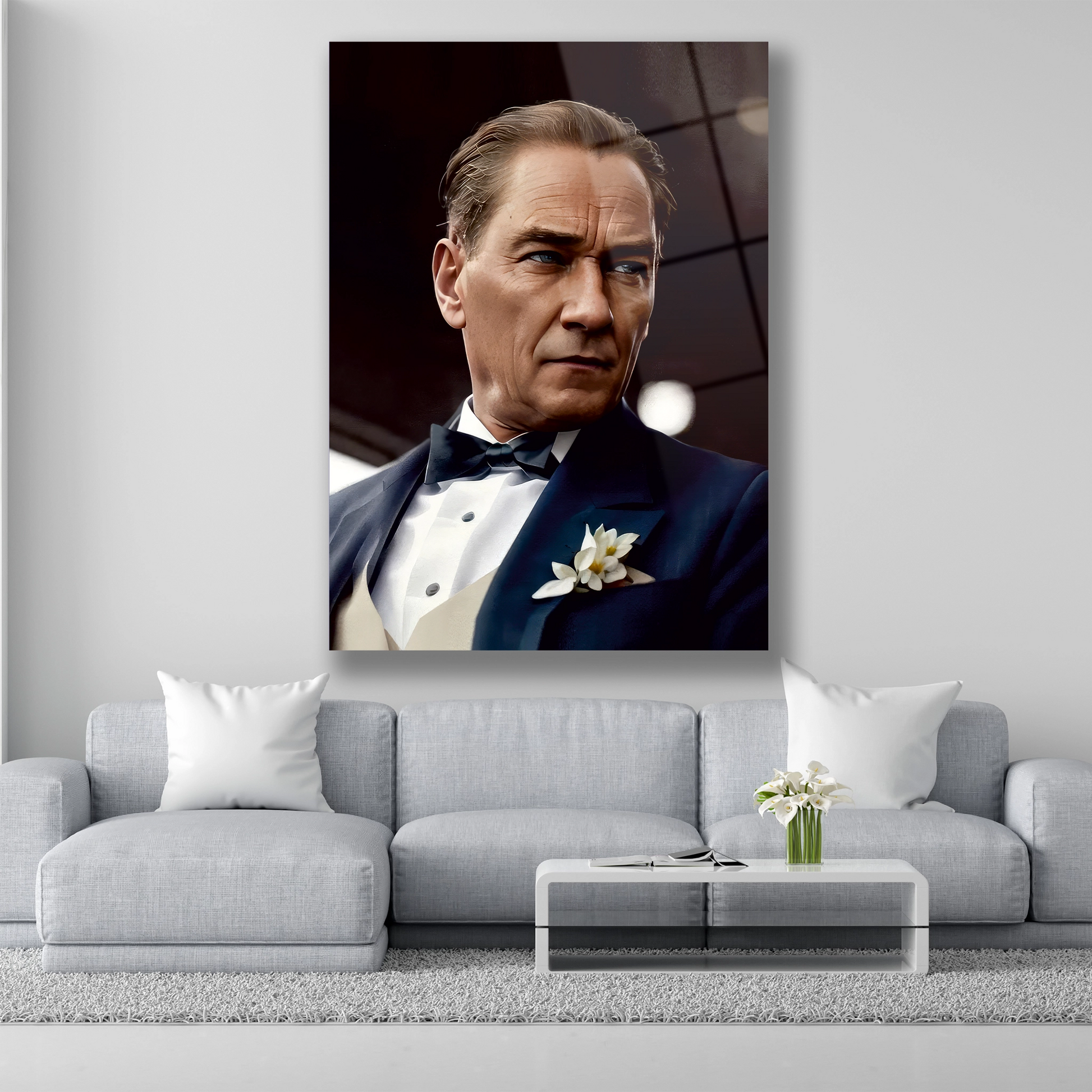 şık giyimiyle atatürk cam tablo