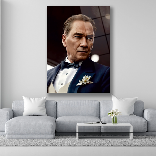 şık giyimiyle atatürk cam tablo