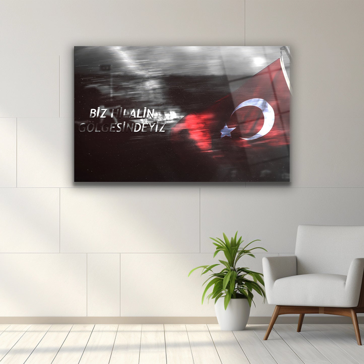 türk bayrağı motifli cam tablo