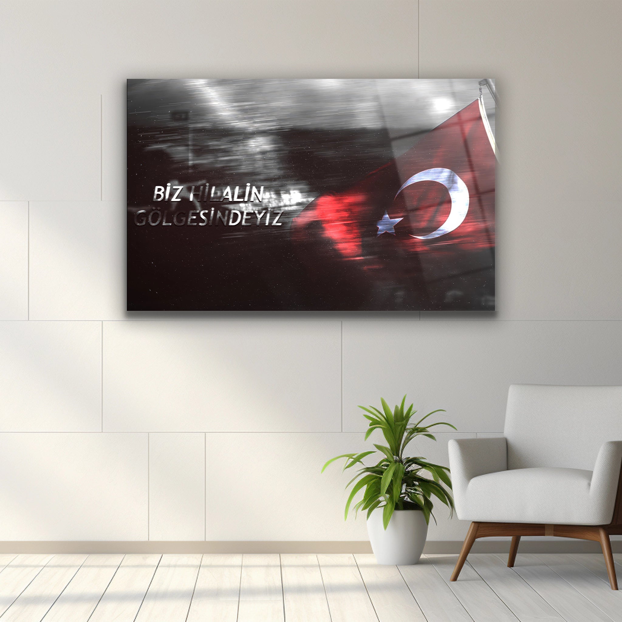 türk bayrağı motifli cam tablo