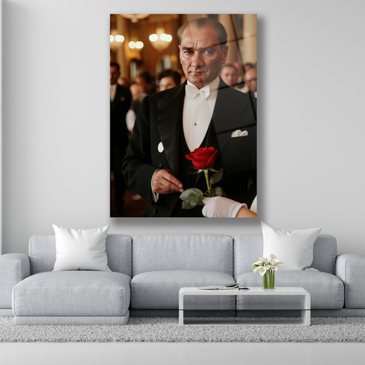 atatürk yapay zeka güllü cam tablo