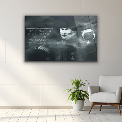 atatürk ve gök türkçe yazılı cam tablo